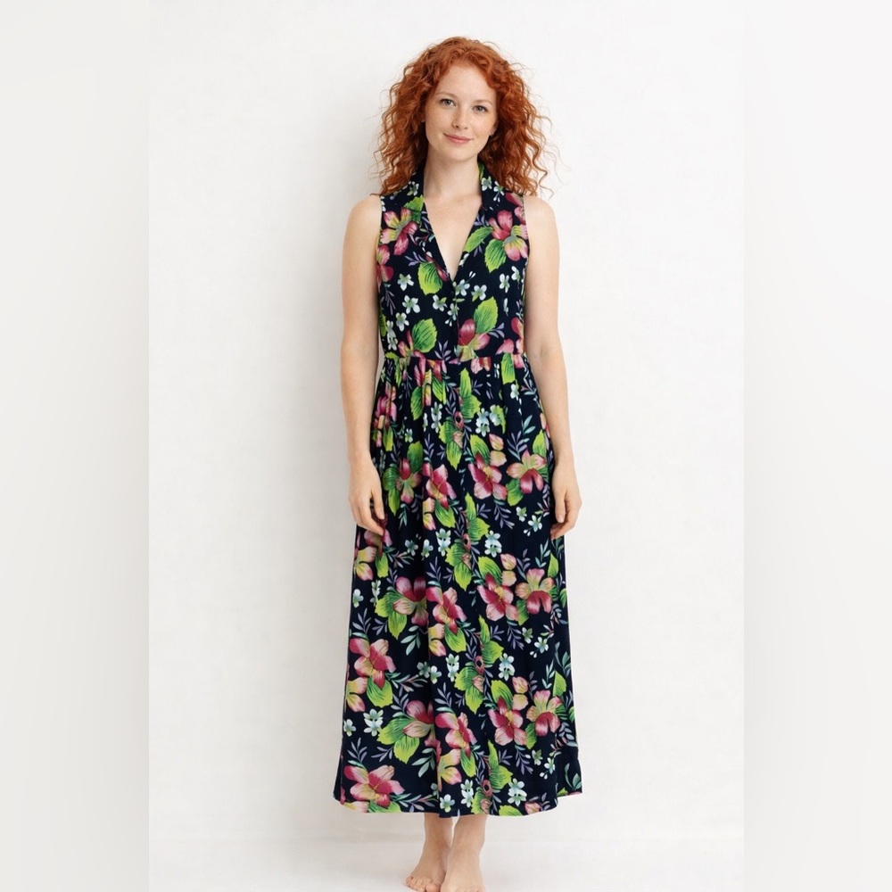 Vintage Floral Maxi Dress Sleeveless Botanical Print